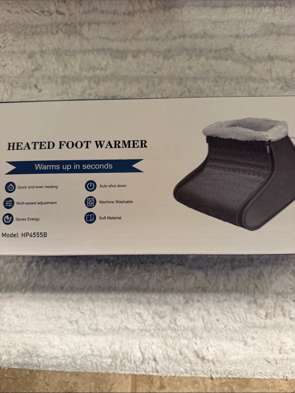 Heated Foot Warmer - Blue and White Packaging